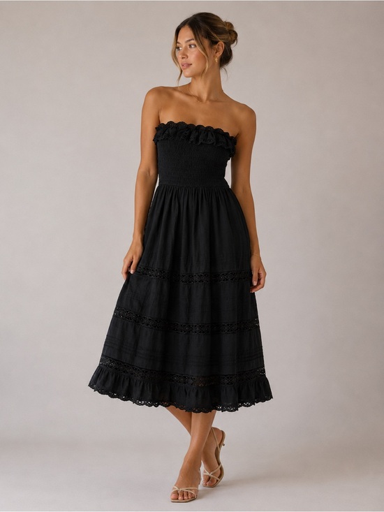 Abercrombie & Fitch Dresses & Skirts - Abercrombie NWT Black Strapless Smocked Midi Dress 100% Cotton - Women